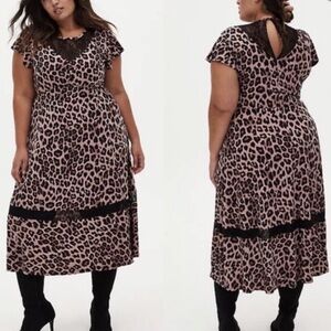 Torrid Studio Knit Leopard Print Floral Lace Midi Dress Brown Size 3X